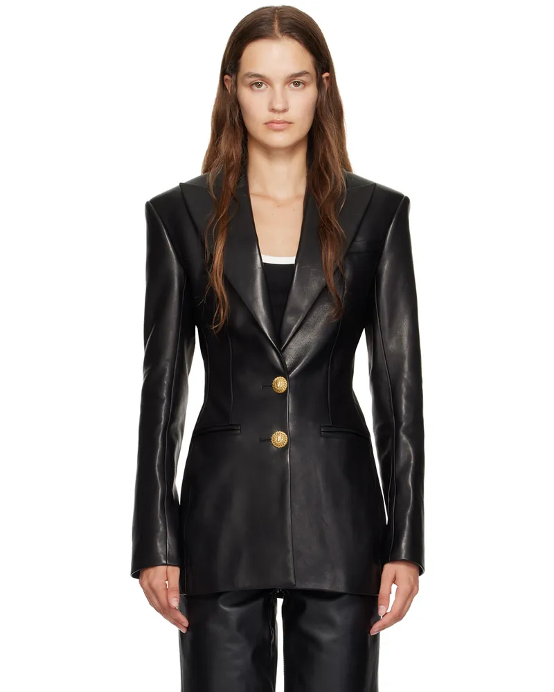Balmain Black 2-Button Leather Jacket 0pa