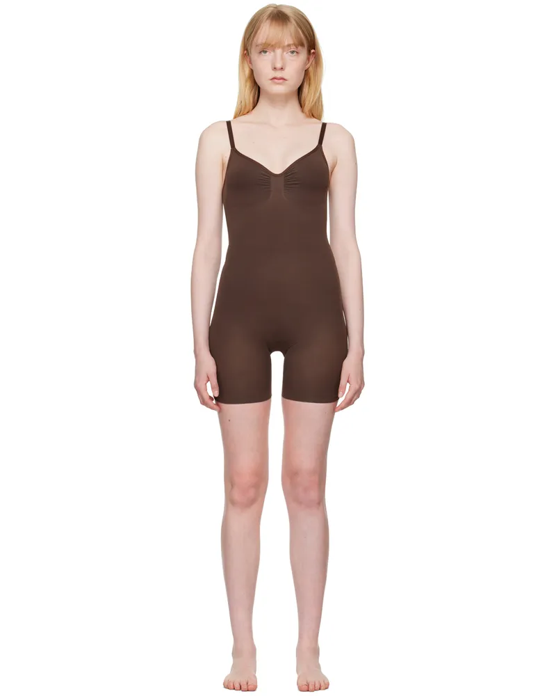 SKIMS Brown Seamless Sculpt Mid Thigh Bodysuit Cocoa