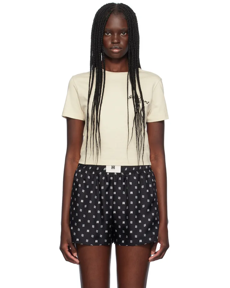 Amiri Off-White Embroidered-Logo T-Shirt Alabaster