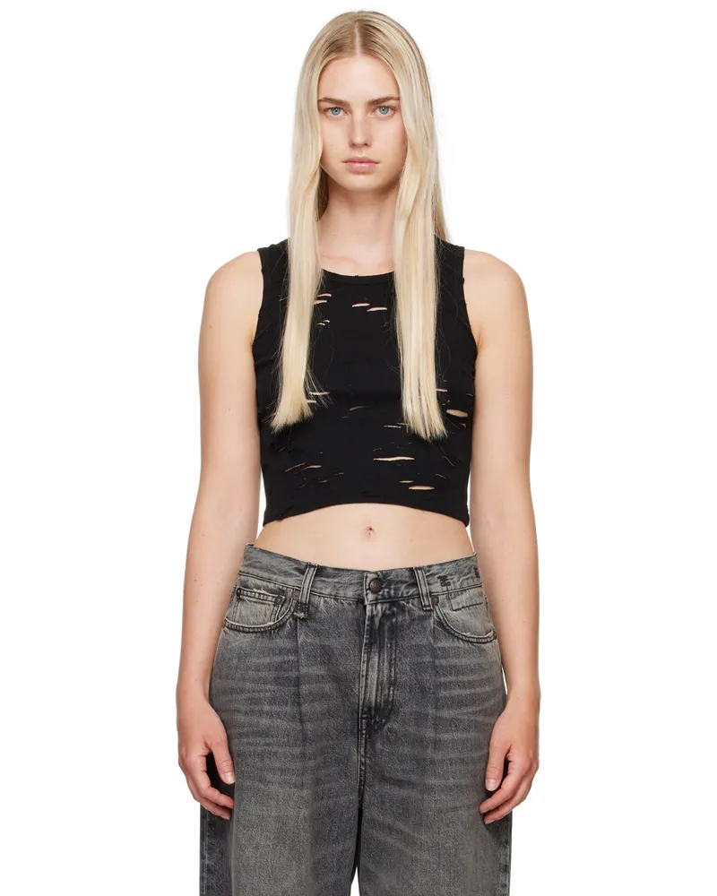 R13 Black Distressed Tank Top Black