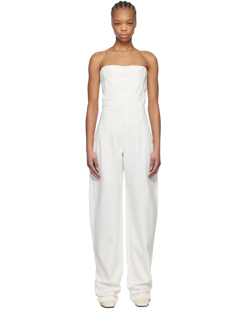 Mônot White Bustier Denim Jumpsuit White