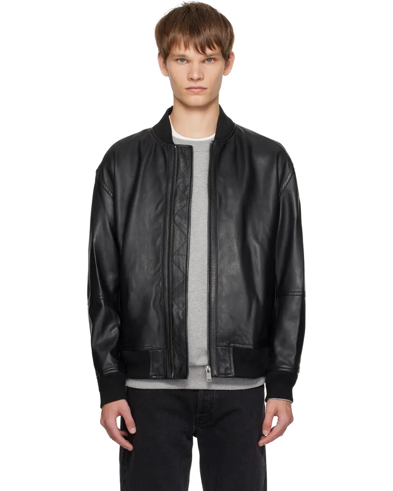 HUGO BOSS Black Regular-Fit Textured Leather Jacket 001-black