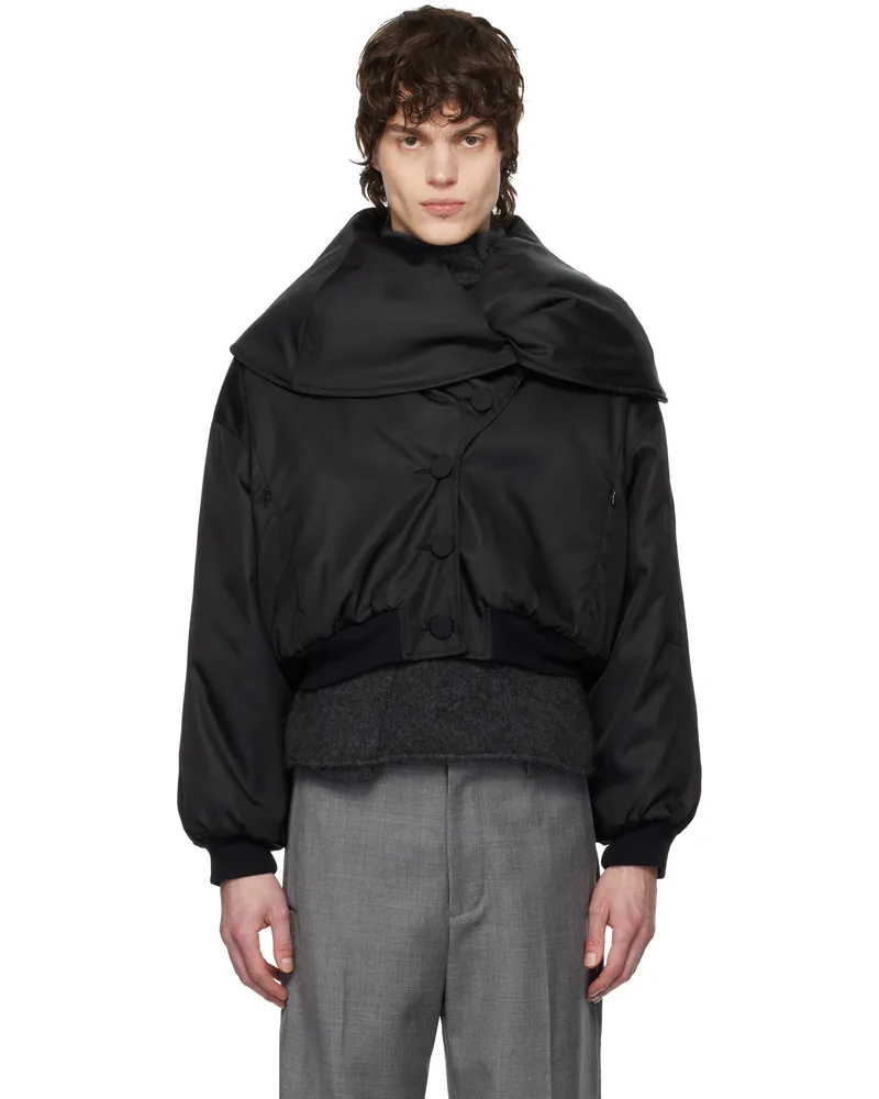 AARON ESH Black Shoulder Lapel Bomber Jacket Black