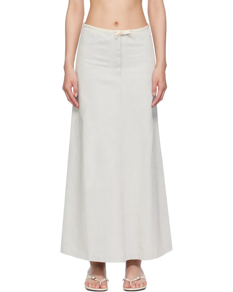 Baserange Off-White & Blue Arthur Denim Maxi Skirt Ecru