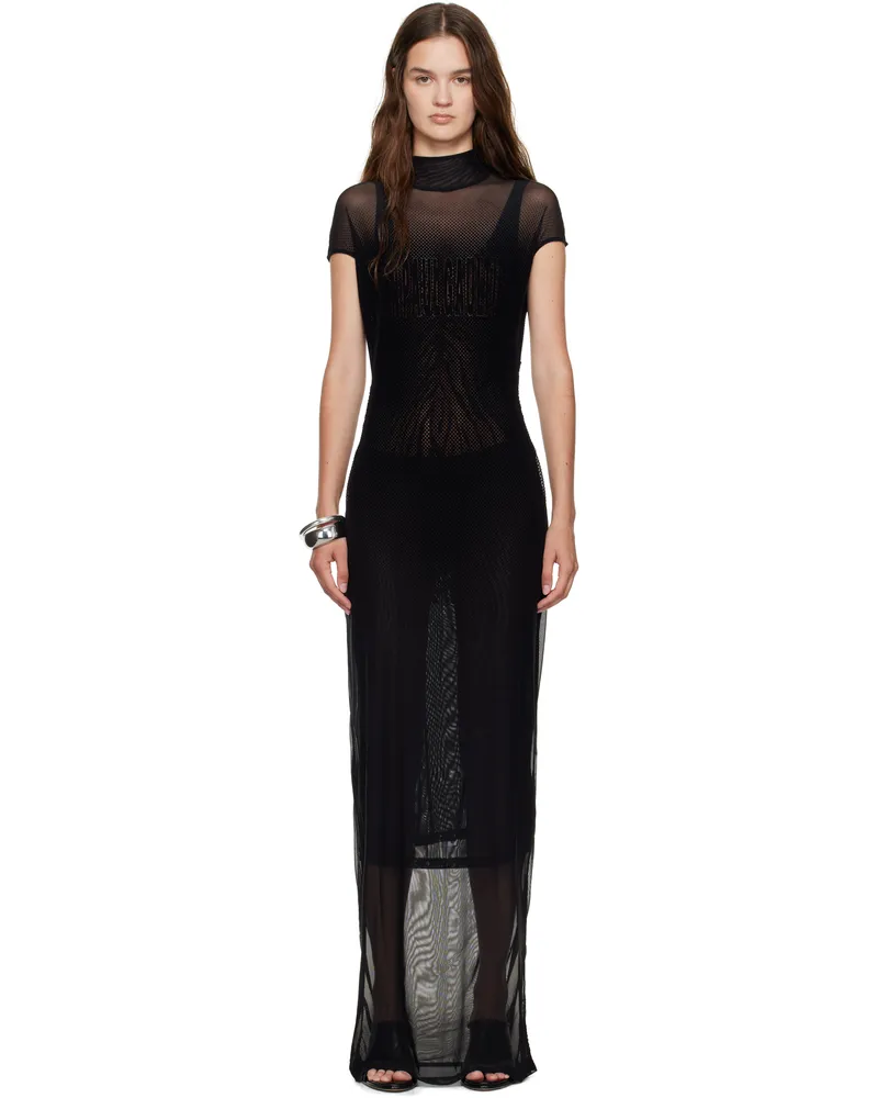 Jean Paul Gaultier Black Sleeveless Flock Maxi Dress 00