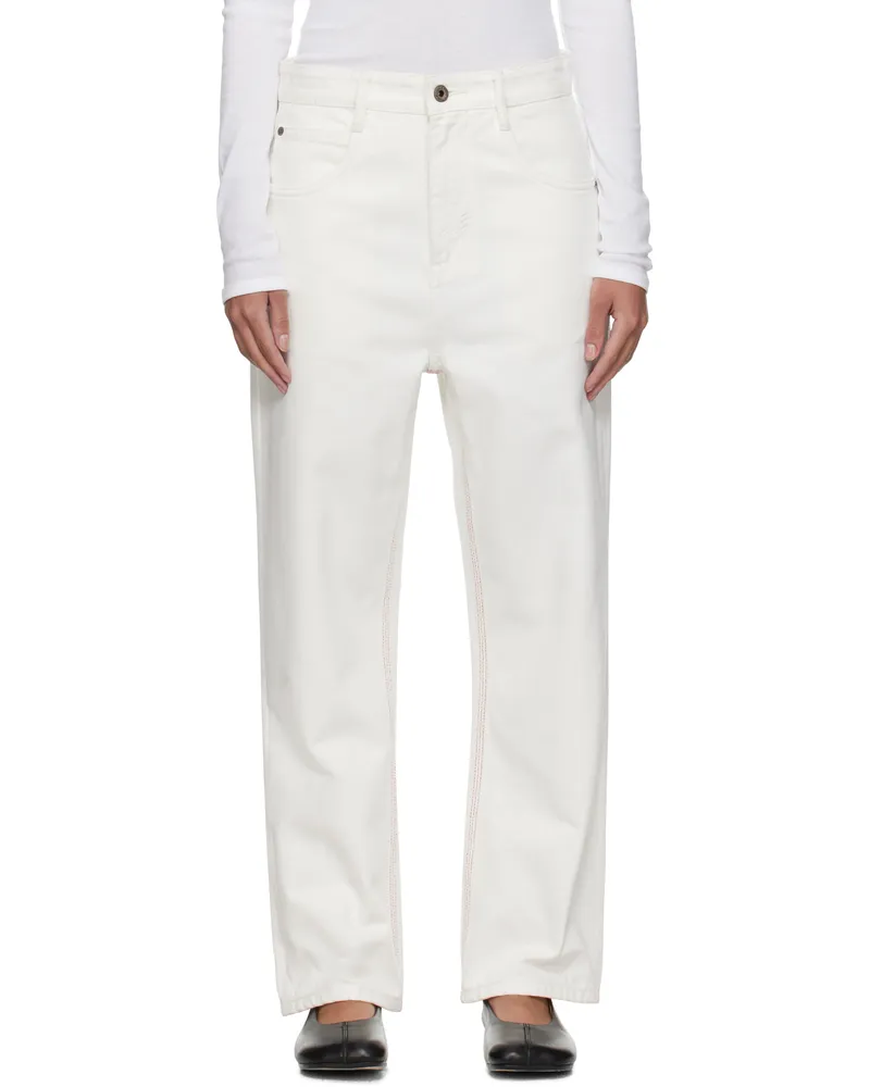 Fax Copy Express White Red Stitch Straight Jeans White