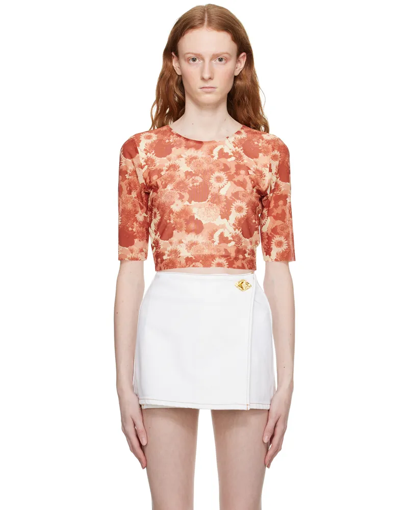 Ganni Orange Printed T-Shirt 485