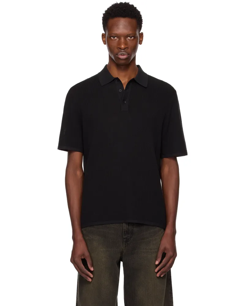 Rag & Bone Black Harvey Knit Polo Blk
