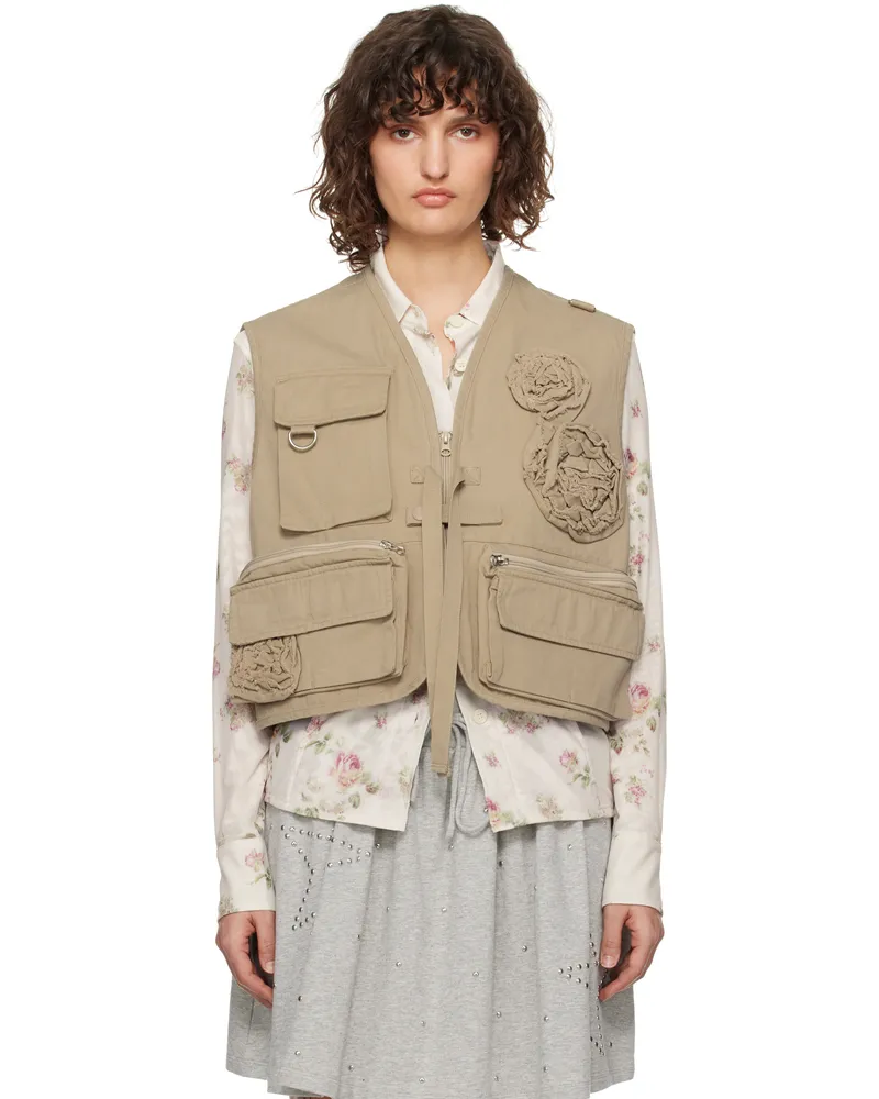 OPEN YY Beige Appliqué Cargo Vest Beige