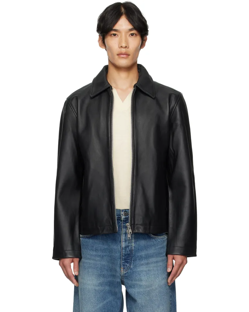 Sunflower Black Short Leather Jacket Black