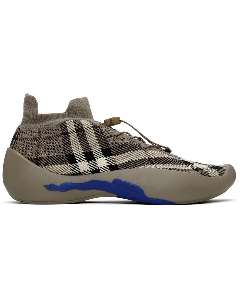 Burberry Taupe Check Knit Neptune Sneakers Brush
