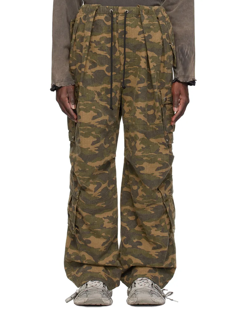 WE 11 DONE Brown Wide Leg Tucked Cargo Pants Mix