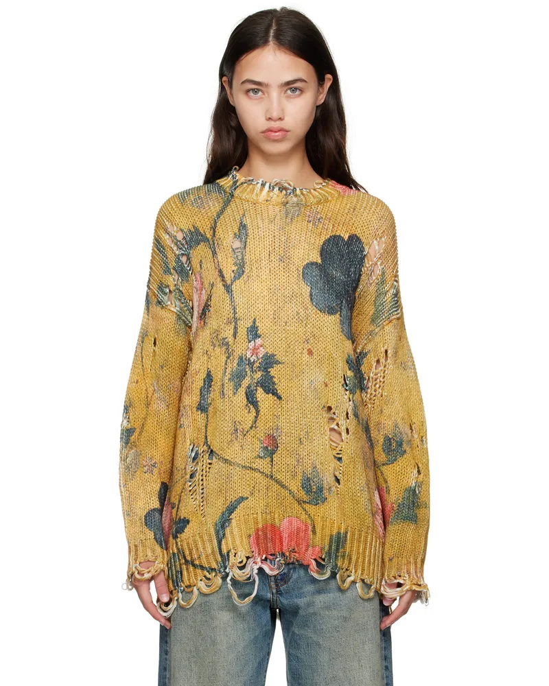 R13 Yellow Printed Oversized Sweater Ochre