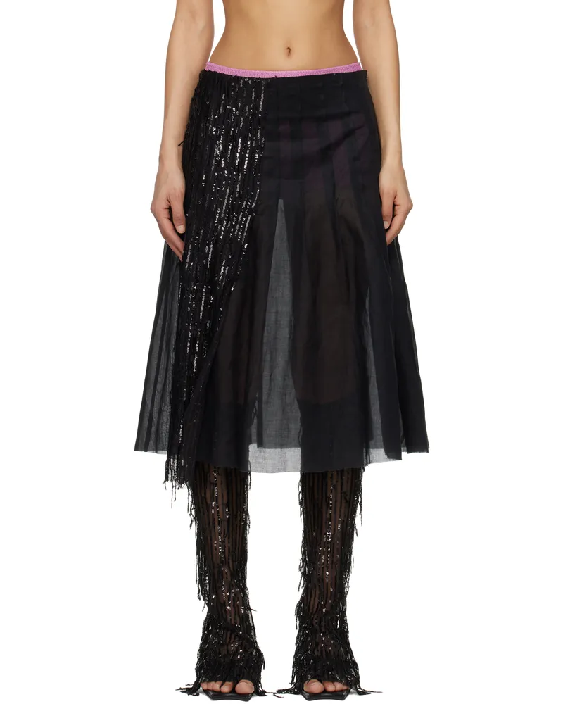Edward Cuming Black Dripping Pleat Around Midi Skirt Black