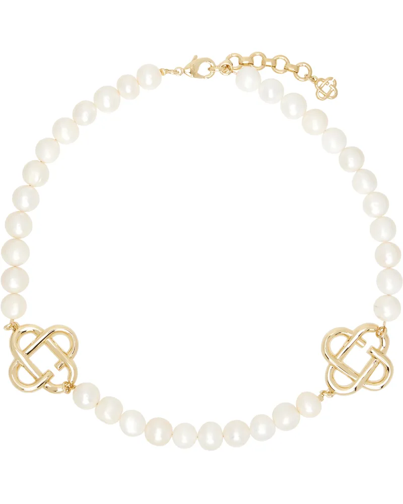 Casablanca Paris White Medium Pearl Logo Necklace Gold