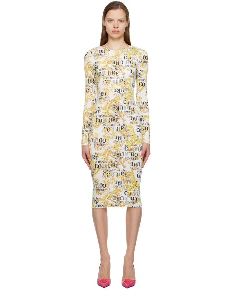 Versace Jeans White Graphic Midi Dress Eg03