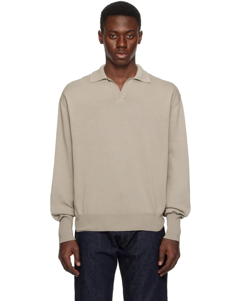 Kaptain Sunshine Taupe Cotton Knit Skipper Polo Taupe