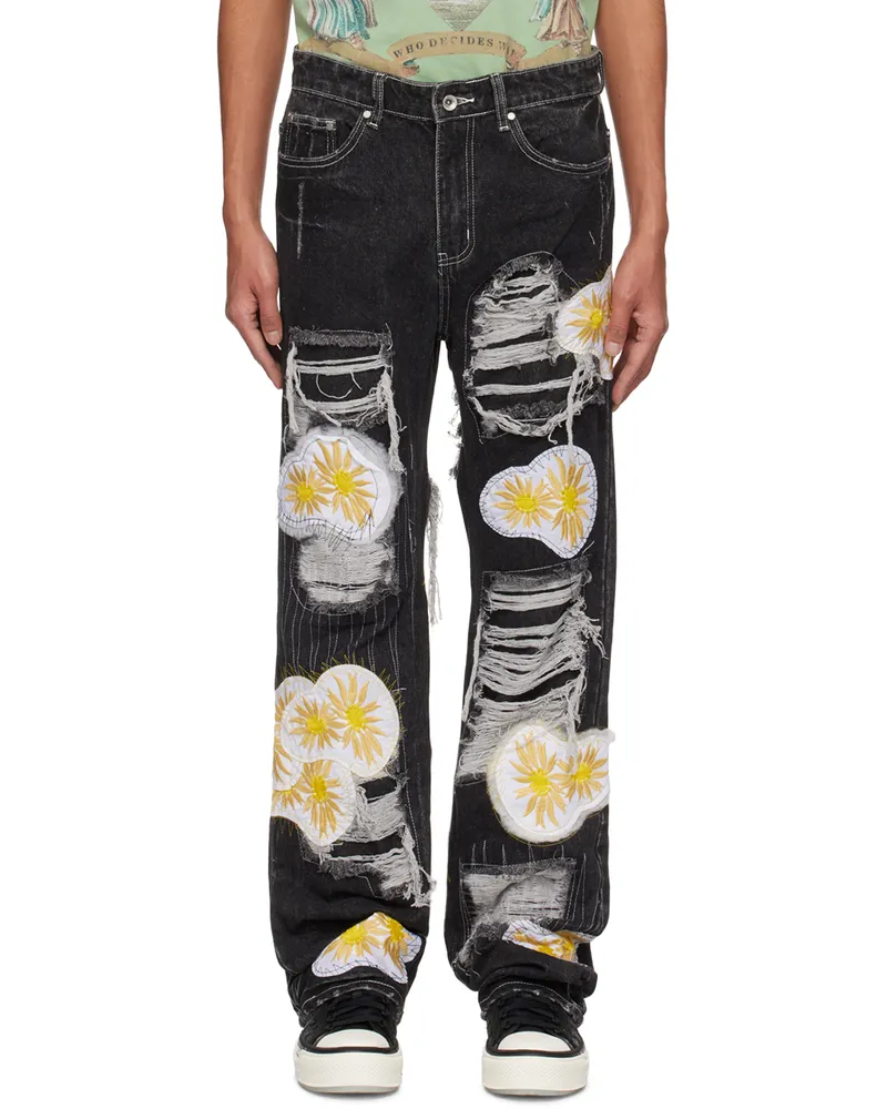 WHO DECIDES WAR SSENSE Exclusive Black Daisy Jeans Black