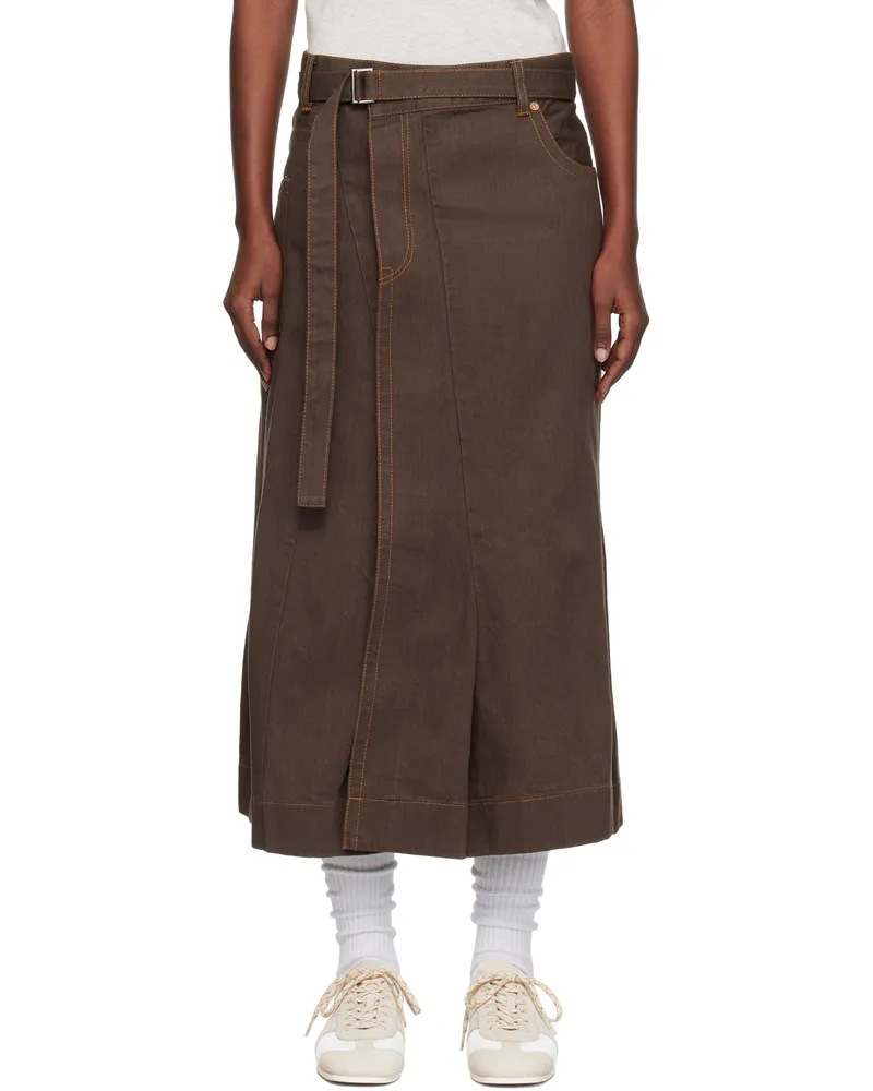 Sacai Brown Asymmetrical Denim Midi Skirt 601