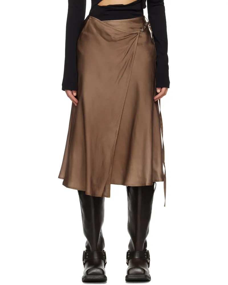 Acne Studios Brown Satin Wrap Midi Skirt Dp3