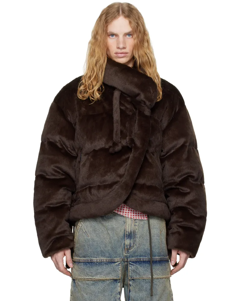 OTTOLINGER Brown Furry Strappy Puffer Down Jacket Dark