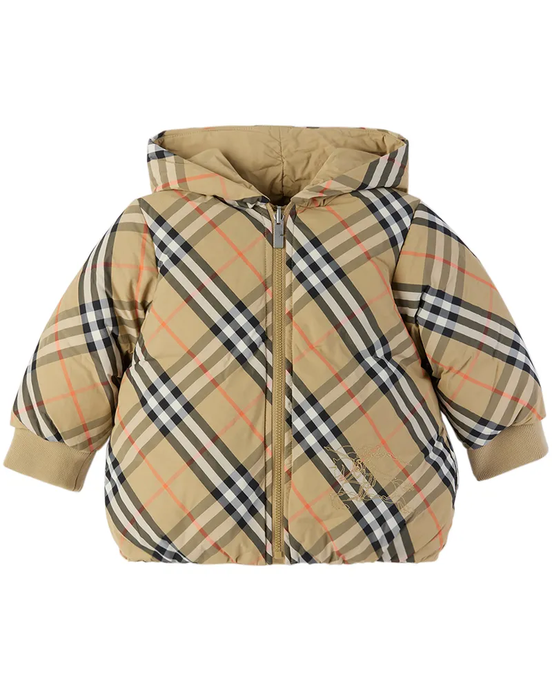 Burberry Baby Beige Check Reversible Down Jacket Sand