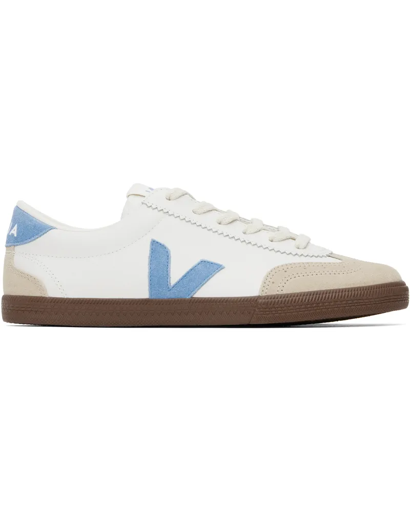 VEJA White & Beige Volley Leather Sneakers White_aqua_bark
