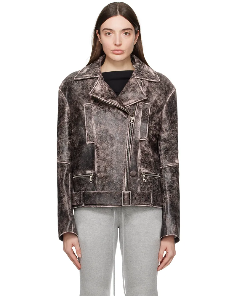 OPEN YY Brown Distressed Leather Jacket Brown