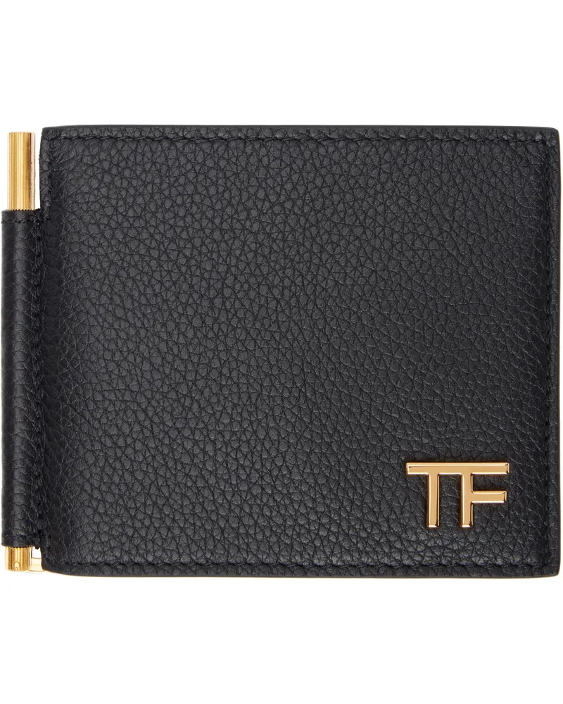 Tom Ford Black Grain Leather Money Clip Wallet Black