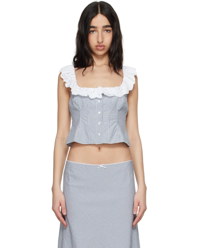 GUIZIO Blue & White Paloma Lace Top Blue