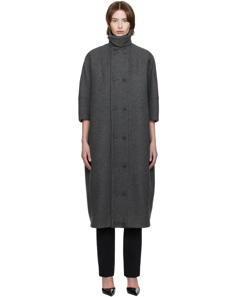 AARON ESH Gray Double Button Cocoon Coat Grey