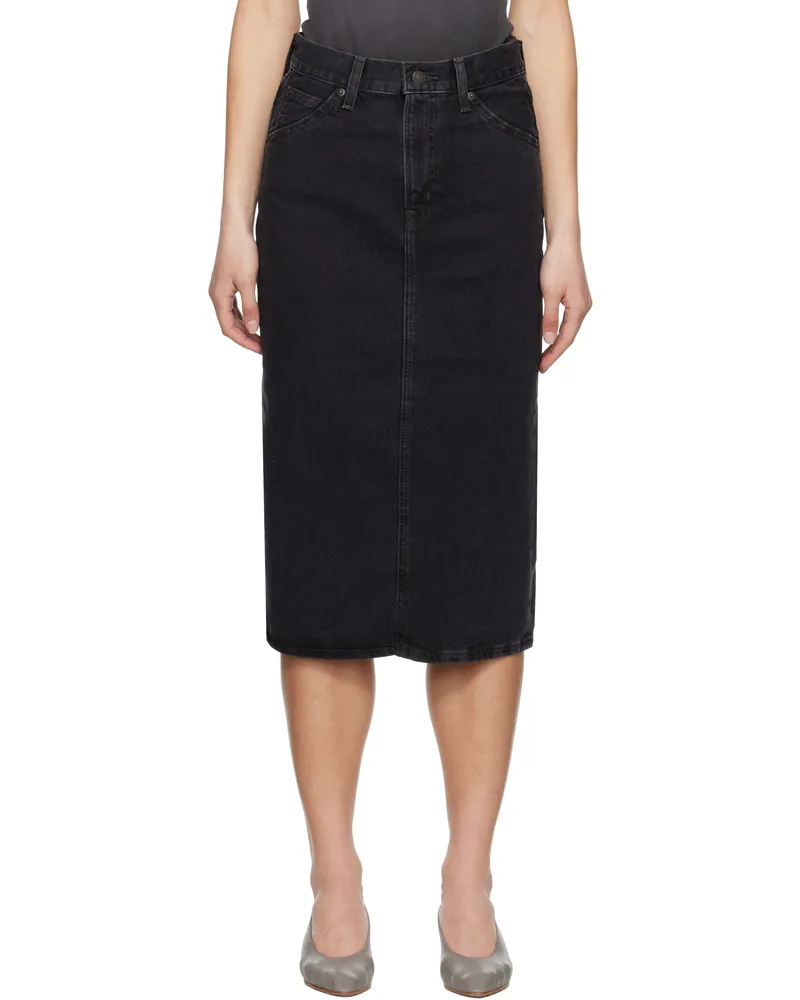 Levi's Black High Rise Slit Midi Skirt Open