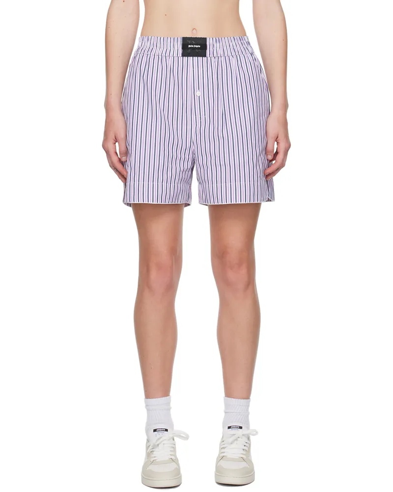 Palm Angels Purple & White Striped Shorts Violet