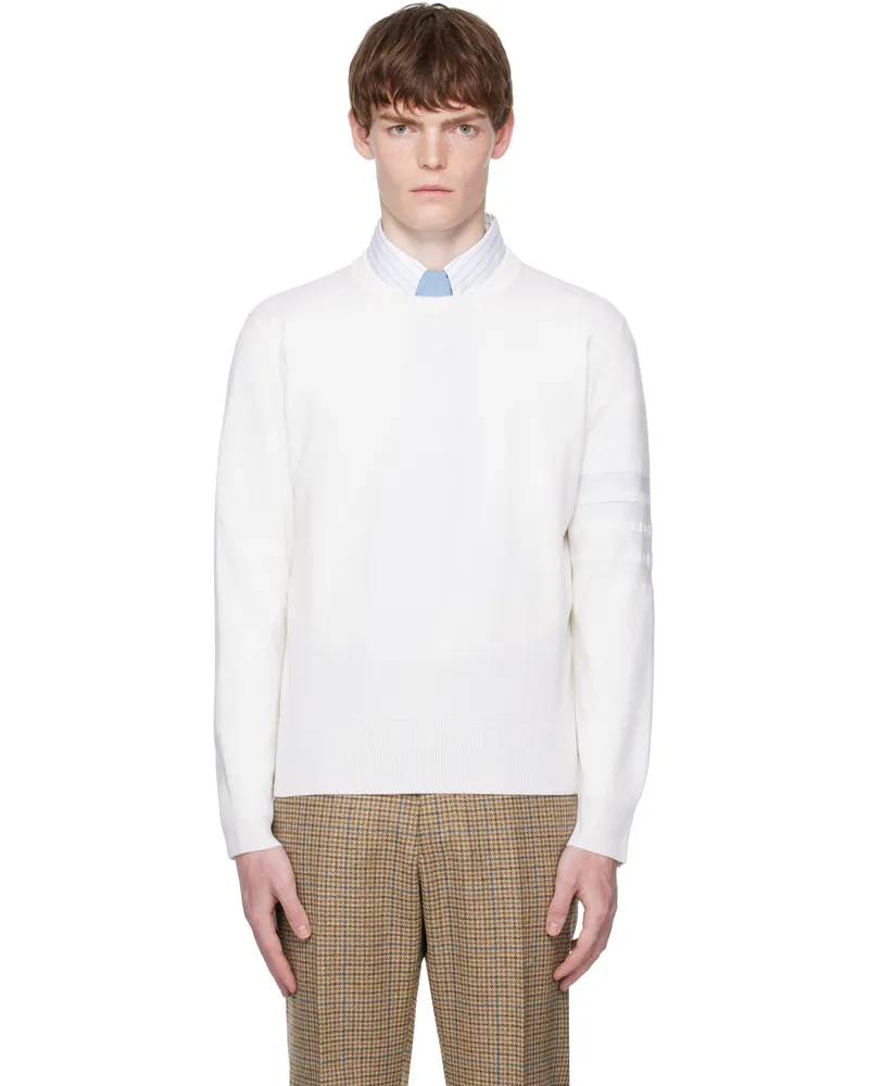 Thom Browne Off-White Merino Wool Double Face 4-Bar Sweater 100white