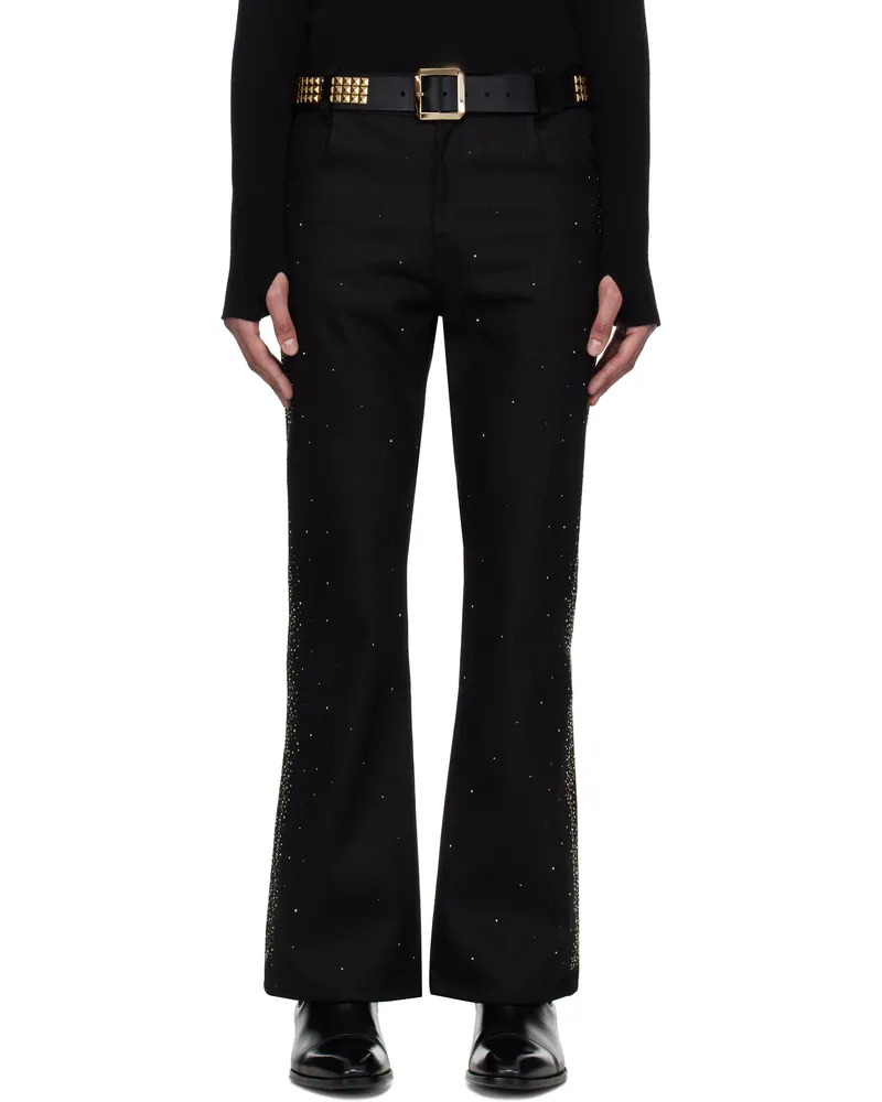 Ernest W. Baker Black Studded Five Pocket Flare Jeans Black