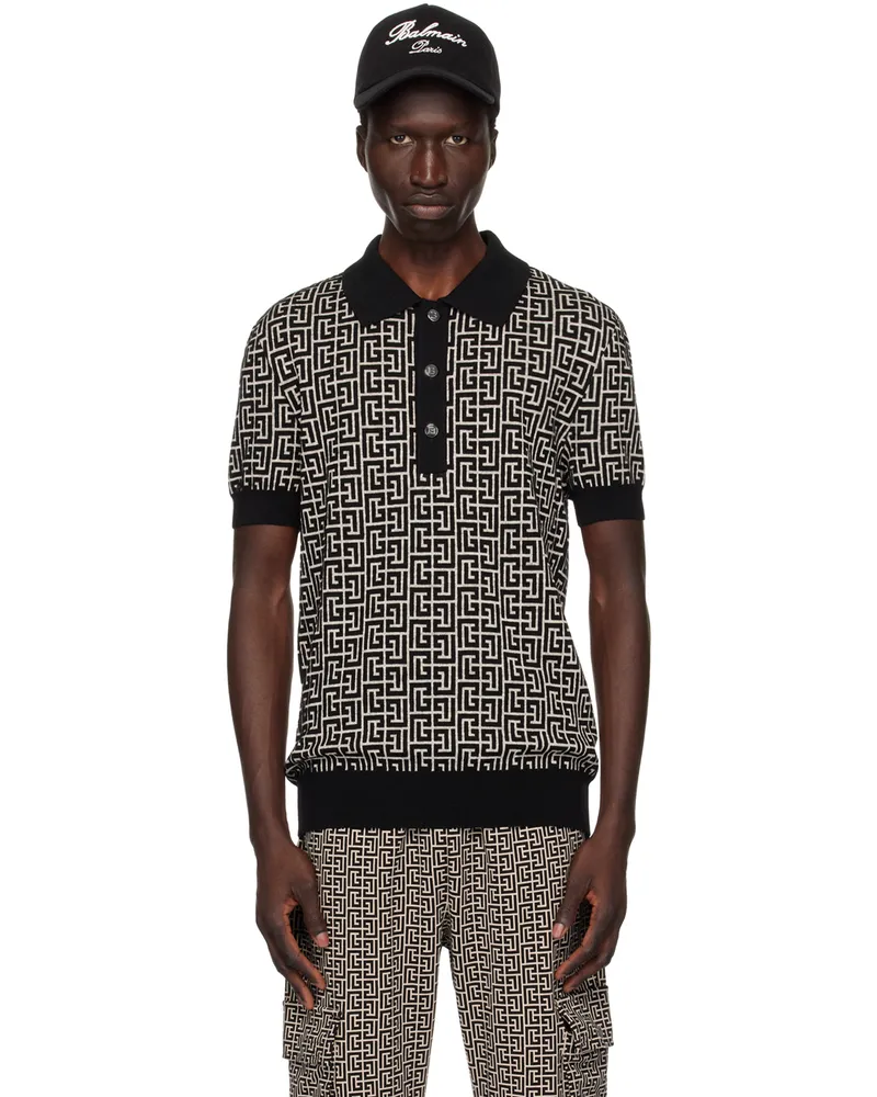 Balmain Black & Off-White Monogrammed Polo Gfe
