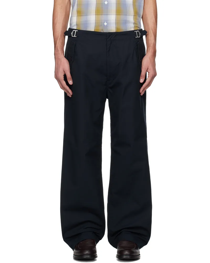 nanamica Navy Side Belt Wide Trousers Navy