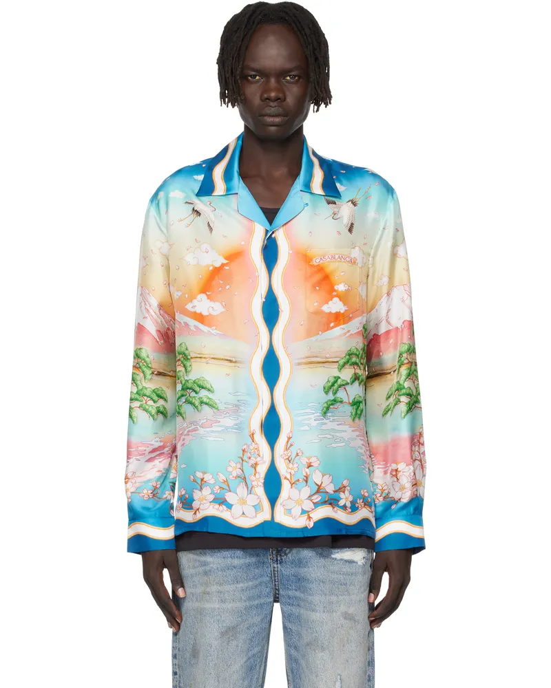 Casablanca Paris Multicolor 'Tennis Club' Long Sleeve Silk Shirt Tennis