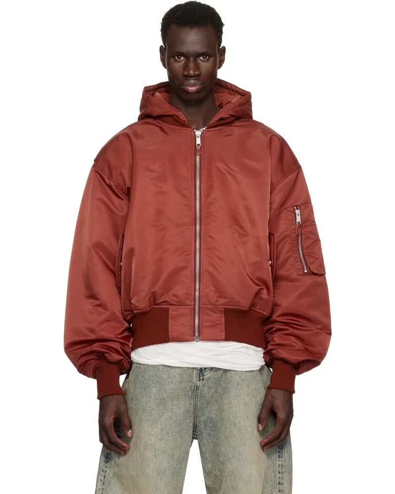 Entire Studios Red Hooded Broad Bomber Jacket Garnet