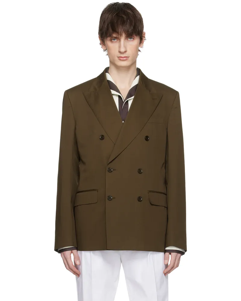 Dolce & Gabbana Brown Double-Breasted Technical Gabardine Blazer Testa