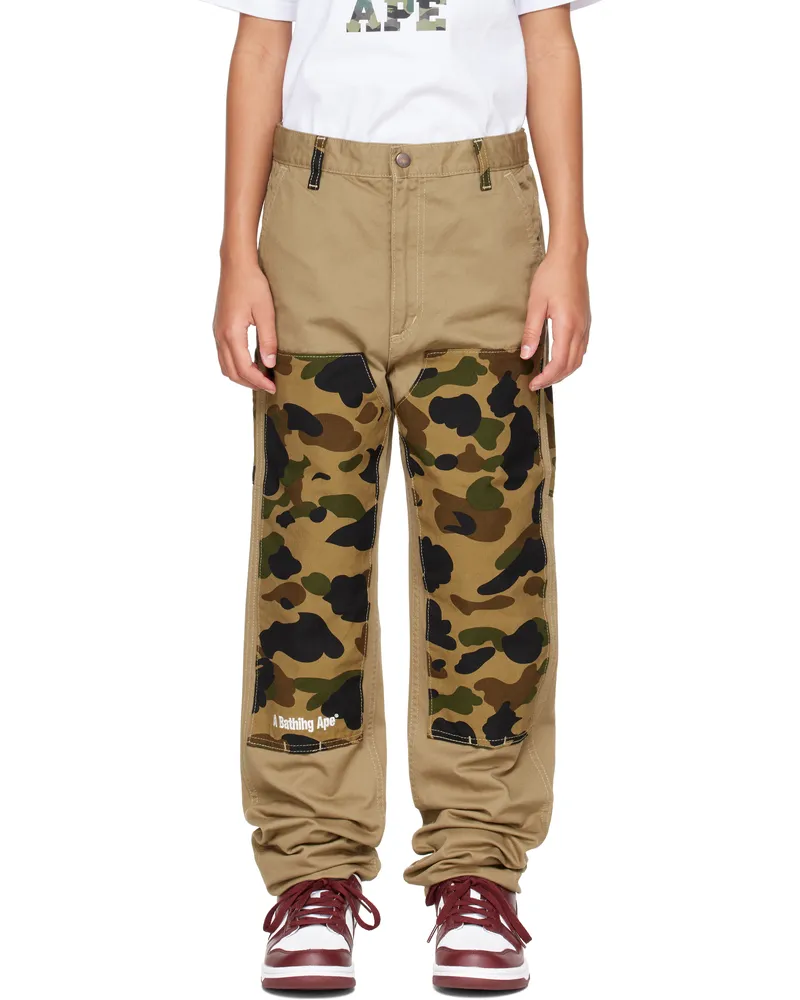 BAPE Kids Khaki 1st Camo Painter Trousers Beige