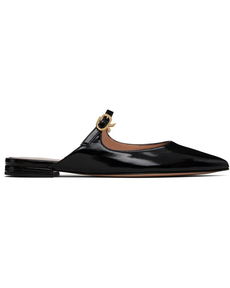 Gianvito Rossi Black Ribbon Jane Slide Loafers Black