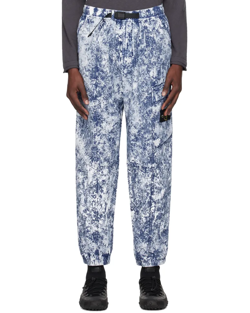 Stone Island Navy & White Tela Paracadute Stretch-TC Cargo Pants V0028