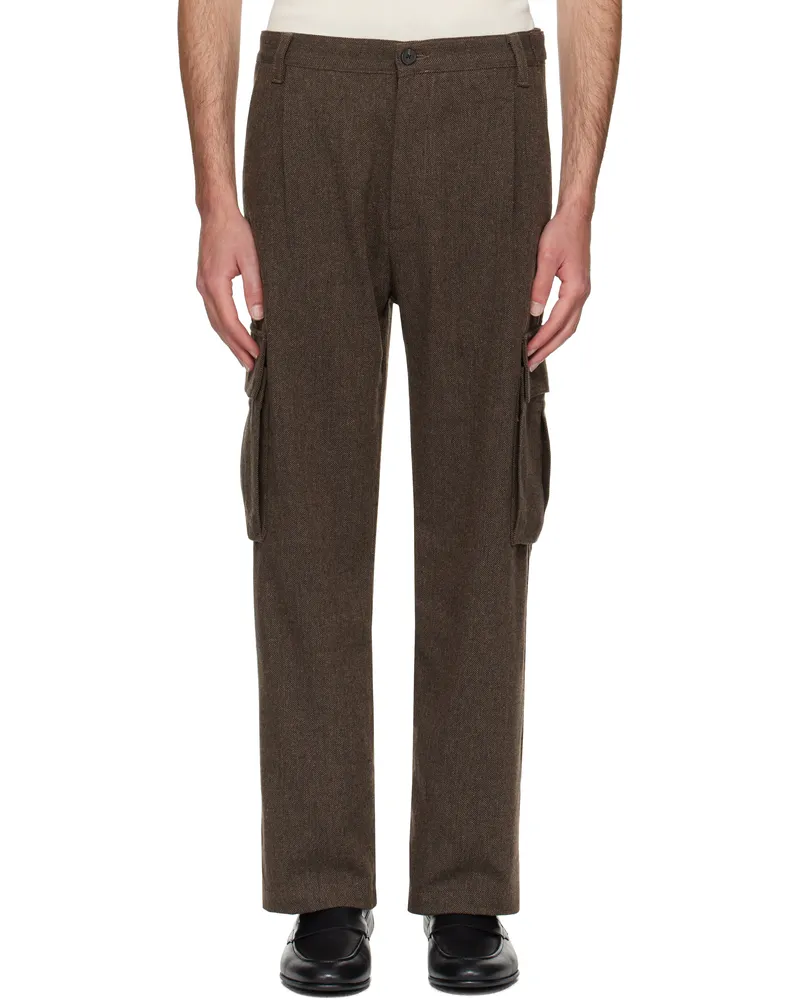 HUGO BOSS Brown Relaxed-Fit Wool Trousers 217-medium