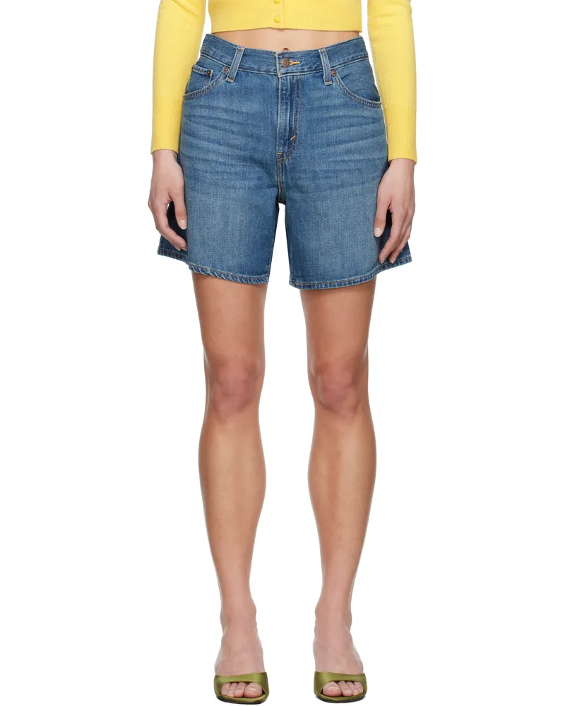 Levi's Blue High Rise Baggy Linen+ Lightweight Denim Shorts Stop