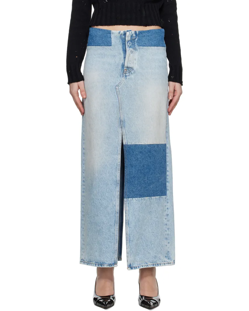 Maison Margiela Blue Paneled Denim Maxi Skirt 966