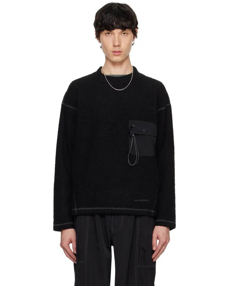 and wander Black Re Wool JQ Crewneck Sweater Black010