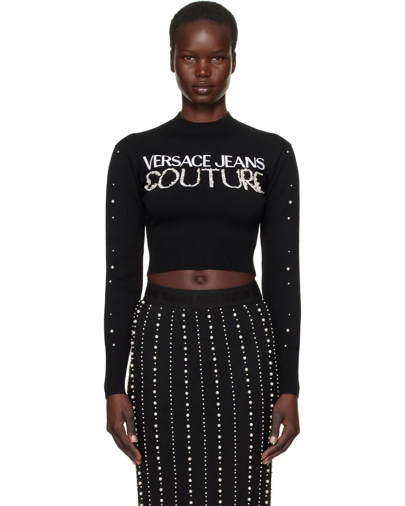 Versace Jeans Black Embellished Logo Sweater E899