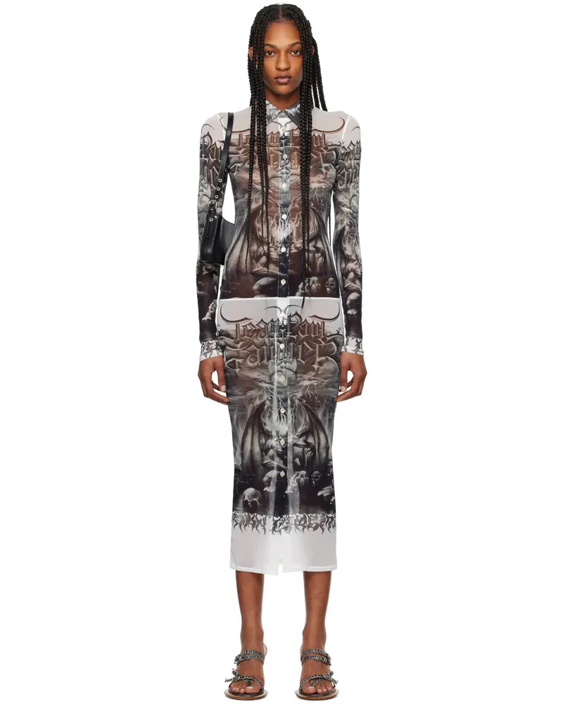 Jean Paul Gaultier Black & White 'The Diablo' Midi Dress 0100