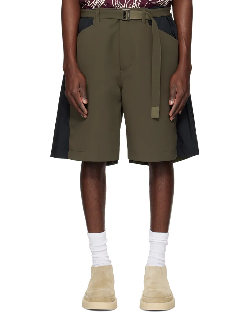 Sacai Khaki Matelasse Twill Mix Shorts 501